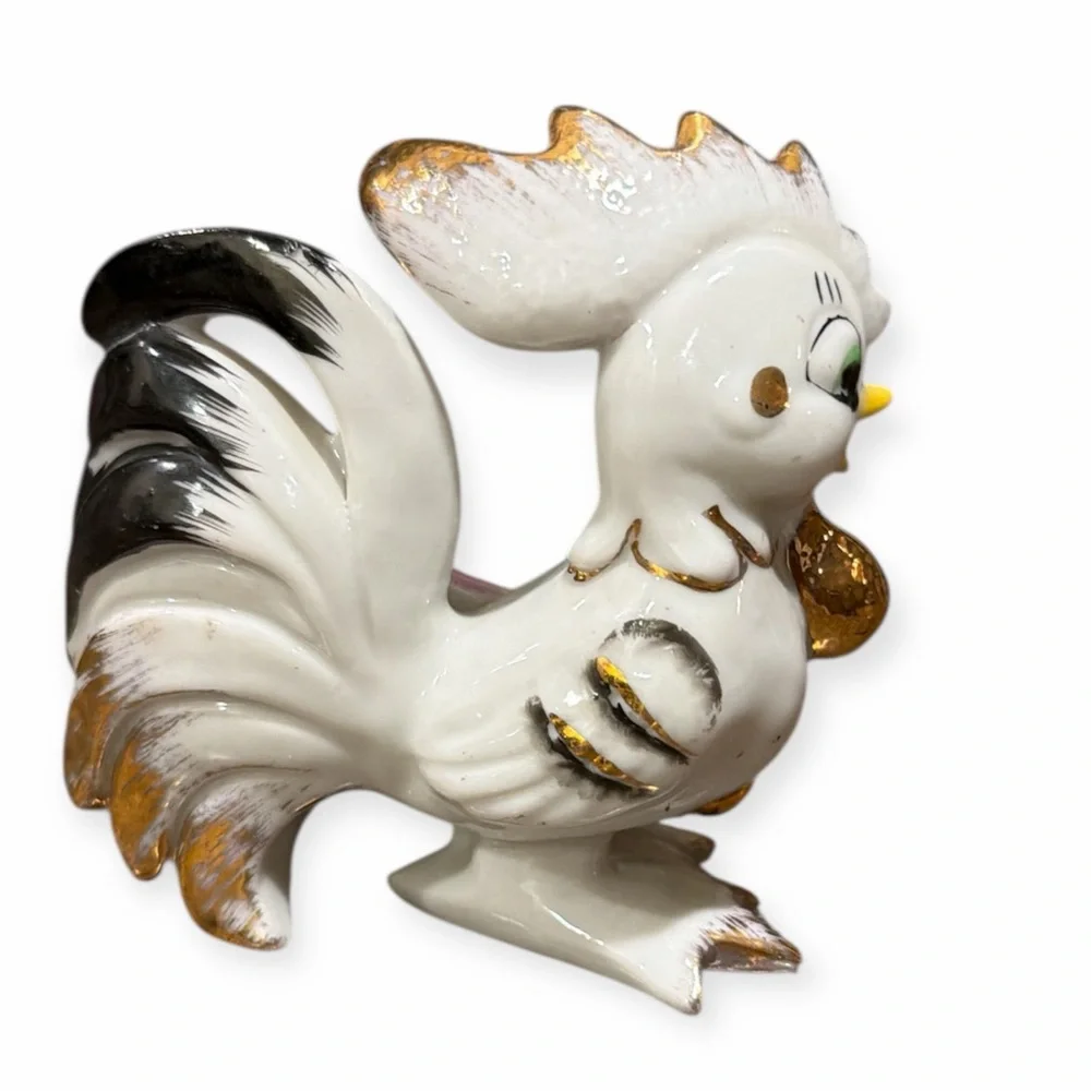 Vintage Thames Rooster With Umbrella Figurine Porcelain White Farm Chicken - Picture 2 of 6